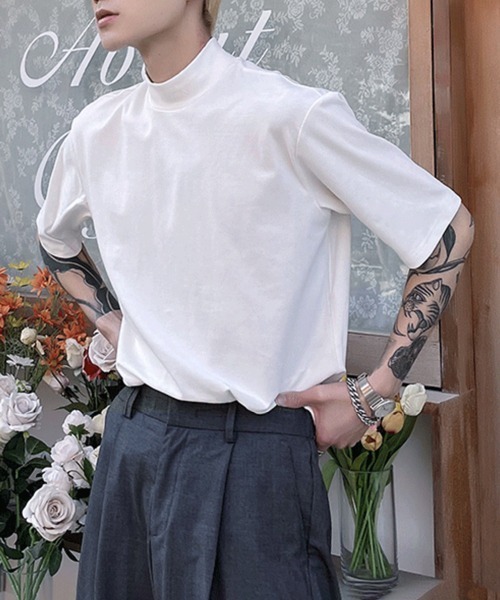 NOWLE(ノウル)の「【NOWLE】ハーフ ハイネック 半袖 Tシャツ(Tシャツ/カットソー・メンズ・ホワイト/ブラック・MEDIUM/LARGE/X-LARGE/XX-LARGE)」の10枚目の写真