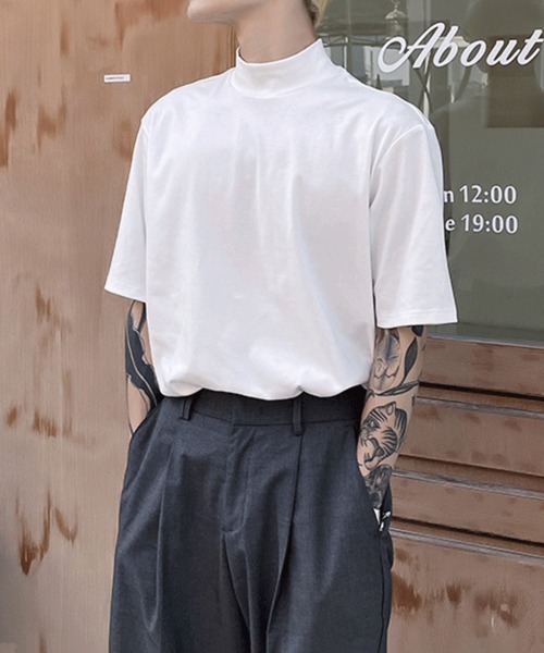 NOWLE(ノウル)の「【NOWLE】ハーフ ハイネック 半袖 Tシャツ(Tシャツ/カットソー・メンズ・ホワイト/ブラック・MEDIUM/LARGE/X-LARGE/XX-LARGE)」の11枚目の写真