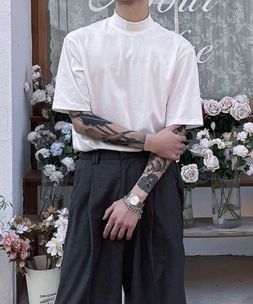 NOWLE(ノウル)の「【NOWLE】ハーフ ハイネック 半袖 Tシャツ(Tシャツ/カットソー・メンズ・ホワイト/ブラック・MEDIUM/LARGE/X-LARGE/XX-LARGE)」の12枚目の写真