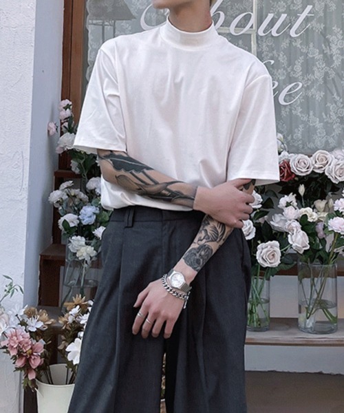 NOWLE(ノウル)の「【NOWLE】ハーフ ハイネック 半袖 Tシャツ(Tシャツ/カットソー・メンズ・ホワイト/ブラック・MEDIUM/LARGE/X-LARGE/XX-LARGE)」の13枚目の写真