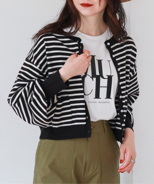 feepur(フェピュール)の「配色ボタンクルーニットカーディガン(カーディガン/ボレロ・レディース・オフホワイト/ピンク/ブラック/グリーン/ホワイト×ブラック/ブルー・MEDIUM)」の3枚目の写真