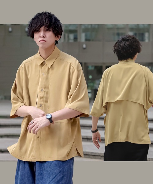 JUNRED(ジュンレッド)の「にっしー×JUNRed ワンサイドラグラントレンチオーバーハーフスリーブシャツ(シャツ/ブラウス・メンズ・ライトグレー/ブラック/グリーン/マスタード・S/M/L)」の4枚目の写真