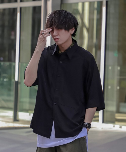 JUNRED(ジュンレッド)の「にっしー×JUNRed ワンサイドラグラントレンチオーバーハーフスリーブシャツ(シャツ/ブラウス・メンズ・ライトグレー/ブラック/グリーン/マスタード・S/M/L)」の6枚目の写真