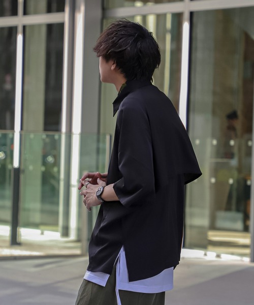 JUNRED(ジュンレッド)の「にっしー×JUNRed ワンサイドラグラントレンチオーバーハーフスリーブシャツ(シャツ/ブラウス・メンズ・ライトグレー/ブラック/グリーン/マスタード・S/M/L)」の7枚目の写真