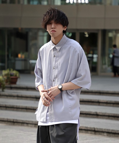 JUNRED(ジュンレッド)の「にっしー×JUNRed ワンサイドラグラントレンチオーバーハーフスリーブシャツ(シャツ/ブラウス・メンズ・ライトグレー/ブラック/グリーン/マスタード・S/M/L)」の8枚目の写真