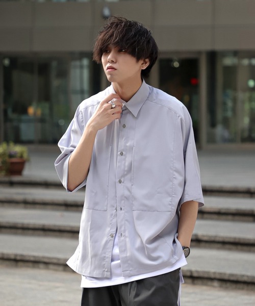 JUNRED(ジュンレッド)の「にっしー×JUNRed ワンサイドラグラントレンチオーバーハーフスリーブシャツ(シャツ/ブラウス・メンズ・ライトグレー/ブラック/グリーン/マスタード・S/M/L)」の9枚目の写真