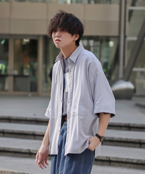 JUNRED(ジュンレッド)の「にっしー×JUNRed ワンサイドラグラントレンチオーバーハーフスリーブシャツ(シャツ/ブラウス・メンズ・ライトグレー/ブラック/グリーン/マスタード・S/M/L)」の12枚目の写真