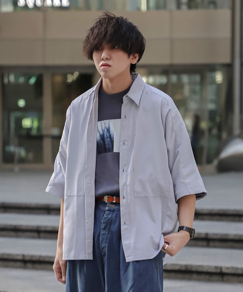 JUNRED(ジュンレッド)の「にっしー×JUNRed ワンサイドラグラントレンチオーバーハーフスリーブシャツ(シャツ/ブラウス・メンズ・ライトグレー/ブラック/グリーン/マスタード・S/M/L)」の13枚目の写真