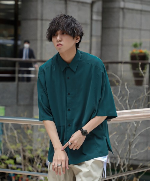 JUNRED(ジュンレッド)の「にっしー×JUNRed ワンサイドラグラントレンチオーバーハーフスリーブシャツ(シャツ/ブラウス・メンズ・ライトグレー/ブラック/グリーン/マスタード・S/M/L)」の14枚目の写真