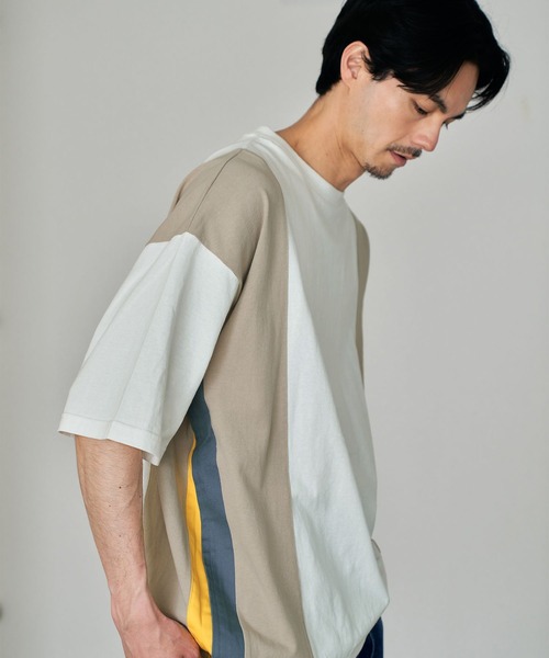 niko and...（ニコアンド）の「配色サイドプリーツTシャツ（Tシャツ/カットソー・メンズ・ネイビー/オフホワイト/ライトブルー・MEDIUM/LARGE）」の2枚目の写真