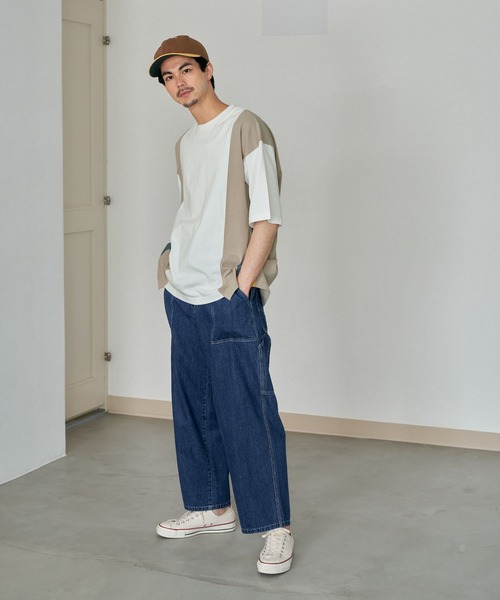 niko and...（ニコアンド）の「配色サイドプリーツTシャツ（Tシャツ/カットソー・メンズ・ネイビー/オフホワイト/ライトブルー・MEDIUM/LARGE）」の4枚目の写真