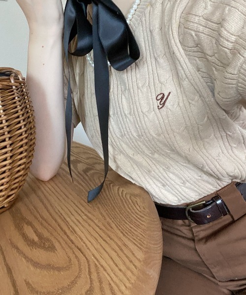 WEGO（ウィゴー）の「∴yukie×WEGO/イニシャルケーブルセーター（ニット/セーター・レディース・ベージュ/アイボリー・FREE）」の12枚目の写真