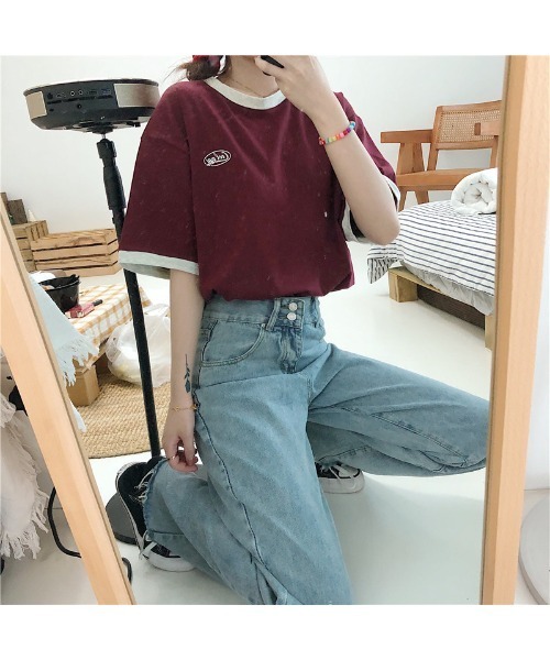 DEVICE(デバイス)の「ワンポイント 韓国 ストリート y2k 古着風 ロゴ クルーネック オーバーサイズ リンガー 半袖 Tシャツ(Tシャツ/カットソー・レディース・ワインレッド/ネイビー/ブラック/ホワイト・FREE)」の19枚目の写真