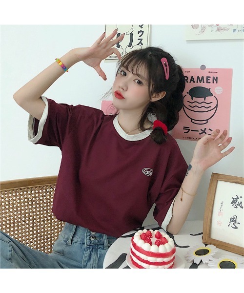 DEVICE(デバイス)の「ワンポイント 韓国 ストリート y2k 古着風 ロゴ クルーネック オーバーサイズ リンガー 半袖 Tシャツ(Tシャツ/カットソー・レディース・ワインレッド/ネイビー/ブラック/ホワイト・FREE)」の17枚目の写真