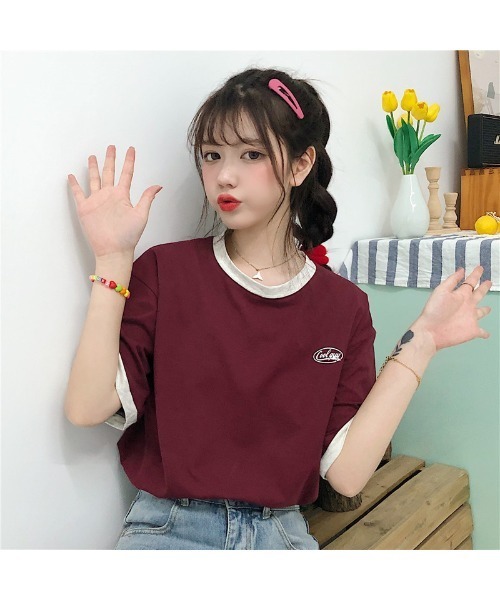 DEVICE(デバイス)の「ワンポイント 韓国 ストリート y2k 古着風 ロゴ クルーネック オーバーサイズ リンガー 半袖 Tシャツ(Tシャツ/カットソー・レディース・ワインレッド/ネイビー/ブラック/ホワイト・FREE)」の13枚目の写真