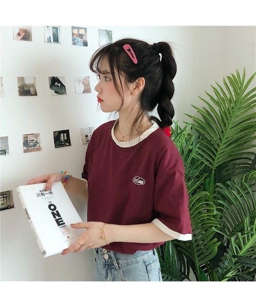 DEVICE(デバイス)の「ワンポイント 韓国 ストリート y2k 古着風 ロゴ クルーネック オーバーサイズ リンガー 半袖 Tシャツ(Tシャツ/カットソー・レディース・ワインレッド/ネイビー/ブラック/ホワイト・FREE)」の14枚目の写真