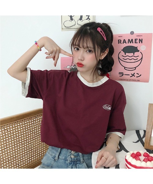 DEVICE(デバイス)の「ワンポイント 韓国 ストリート y2k 古着風 ロゴ クルーネック オーバーサイズ リンガー 半袖 Tシャツ(Tシャツ/カットソー・レディース・ワインレッド/ネイビー/ブラック/ホワイト・FREE)」の16枚目の写真
