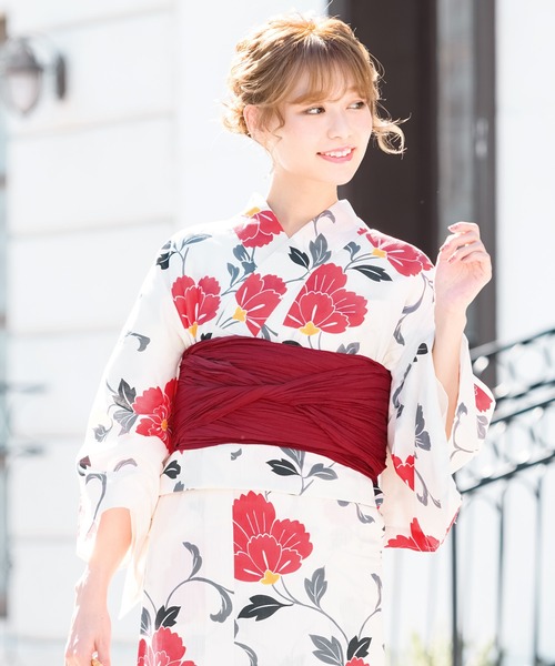 SOUBIEN（ソウビエン）の「選べるレディース浴衣2点セット （浴衣＋帯）（浴衣・レディース・ホワイト系その他/ブルー系その他/イエロー系その他/ホワイト系その他2/ブルー系その他2/イエロー系その他2/ブルーグリーン/サンドベージュ/ネイビー系2/ネイビー系1/ホワイト×レッド/ホワイト×パープル/ホワイト×ブルー/ブルー系/クリーム/ホワイト×ピンク/レッド系/ホワイト系/ホワイト系1/ネイビー系・FREE）」の9枚目の写真