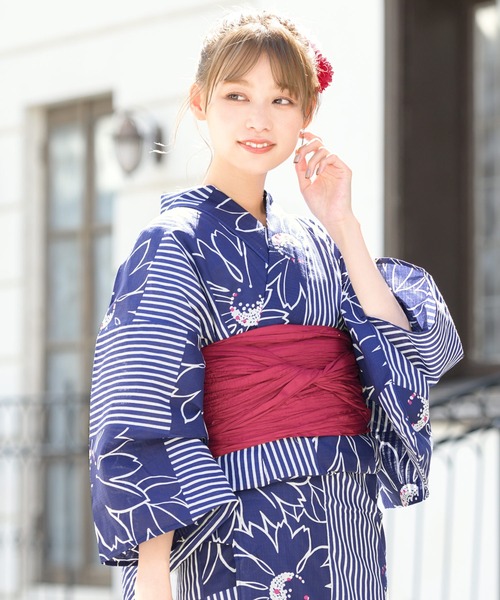 SOUBIEN（ソウビエン）の「選べるレディース浴衣2点セット （浴衣＋帯）（浴衣・レディース・ホワイト系その他/ブルー系その他/イエロー系その他/ホワイト系その他2/ブルー系その他2/イエロー系その他2/ブルーグリーン/サンドベージュ/ネイビー系2/ネイビー系1/ホワイト×レッド/ホワイト×パープル/ホワイト×ブルー/ブルー系/クリーム/ホワイト×ピンク/レッド系/ホワイト系/ホワイト系1/ネイビー系・FREE）」の15枚目の写真