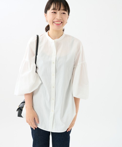 journal standard L'essage（ジャーナルスタンダードレサージュ）の「ストライプムジギャザーシャツ（シャツ/ブラウス・レディース・ホワイト/ネイビー/ブラウン・FREE）」の8枚目の写真