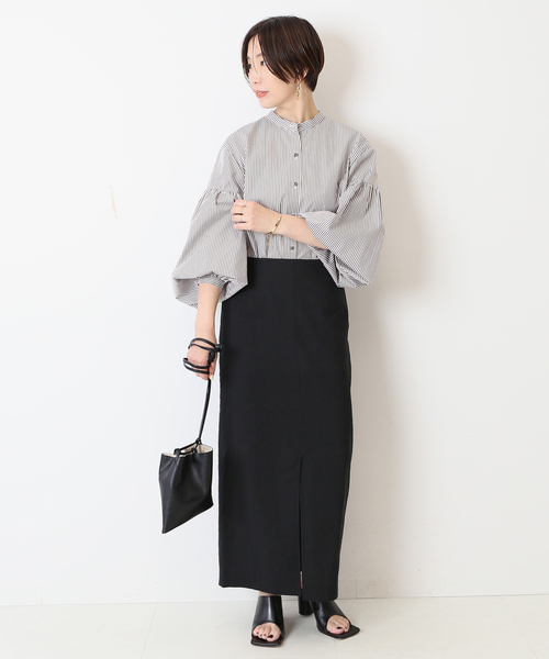 journal standard L'essage（ジャーナルスタンダードレサージュ）の「ストライプムジギャザーシャツ（シャツ/ブラウス・レディース・ホワイト/ネイビー/ブラウン・FREE）」の11枚目の写真