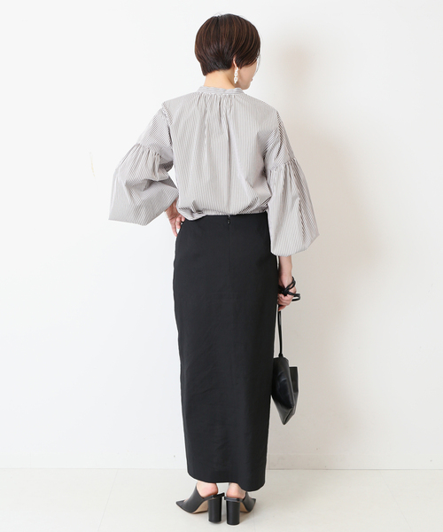 journal standard L'essage（ジャーナルスタンダードレサージュ）の「ストライプムジギャザーシャツ（シャツ/ブラウス・レディース・ホワイト/ネイビー/ブラウン・FREE）」の12枚目の写真