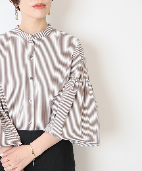 journal standard L'essage（ジャーナルスタンダードレサージュ）の「ストライプムジギャザーシャツ（シャツ/ブラウス・レディース・ホワイト/ネイビー/ブラウン・FREE）」の17枚目の写真