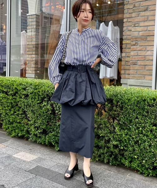 journal standard L'essage（ジャーナルスタンダードレサージュ）の「ストライプムジギャザーシャツ（シャツ/ブラウス・レディース・ホワイト/ネイビー/ブラウン・FREE）」の18枚目の写真