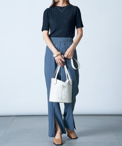 MAISON BREEZE(メゾンブリーズ)の「【MAISON BREEZE】ワイドリブモックネック5分袖カラーニット SCCH161(Tシャツ/カットソー・レディース・ブルー/グリーン/ホワイト/ブラック/ピンク・FREE)」の18枚目の写真
