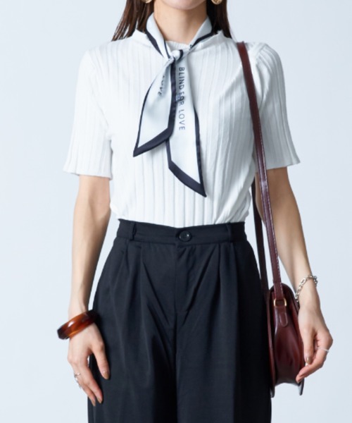 MAISON BREEZE(メゾンブリーズ)の「【MAISON BREEZE】ワイドリブモックネック5分袖カラーニット SCCH161(Tシャツ/カットソー・レディース・ブルー/グリーン/ホワイト/ブラック/ピンク・FREE)」の10枚目の写真
