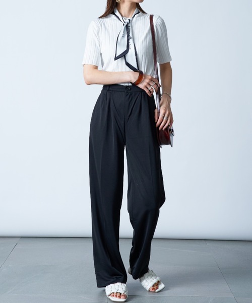 MAISON BREEZE(メゾンブリーズ)の「【MAISON BREEZE】ワイドリブモックネック5分袖カラーニット SCCH161(Tシャツ/カットソー・レディース・ブルー/グリーン/ホワイト/ブラック/ピンク・FREE)」の15枚目の写真