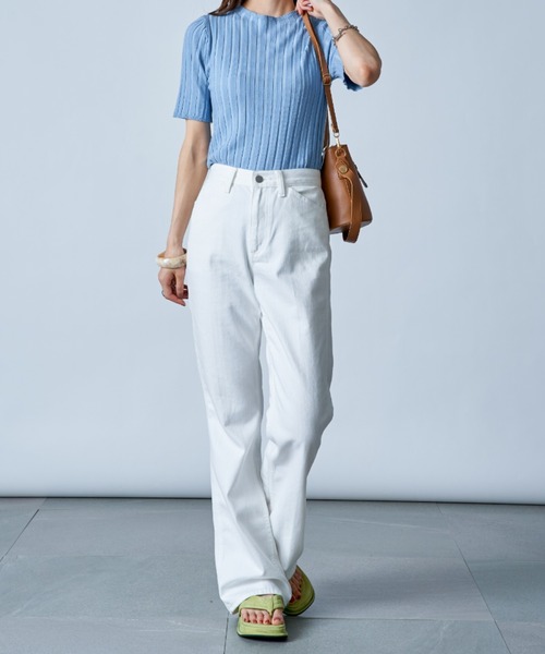 MAISON BREEZE(メゾンブリーズ)の「【MAISON BREEZE】ワイドリブモックネック5分袖カラーニット SCCH161(Tシャツ/カットソー・レディース・ブルー/グリーン/ホワイト/ブラック/ピンク・FREE)」の14枚目の写真