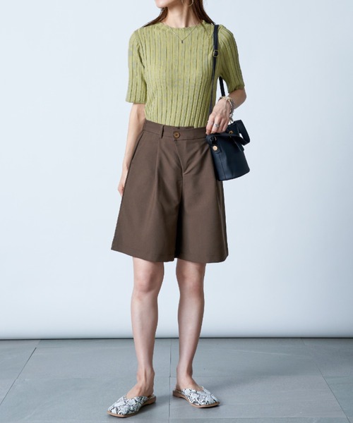 MAISON BREEZE(メゾンブリーズ)の「【MAISON BREEZE】ワイドリブモックネック5分袖カラーニット SCCH161(Tシャツ/カットソー・レディース・ブルー/グリーン/ホワイト/ブラック/ピンク・FREE)」の8枚目の写真