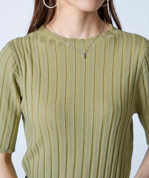 MAISON BREEZE(メゾンブリーズ)の「【MAISON BREEZE】ワイドリブモックネック5分袖カラーニット SCCH161(Tシャツ/カットソー・レディース・ブルー/グリーン/ホワイト/ブラック/ピンク・FREE)」の13枚目の写真