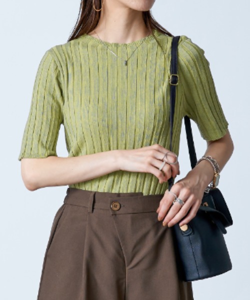 MAISON BREEZE(メゾンブリーズ)の「【MAISON BREEZE】ワイドリブモックネック5分袖カラーニット SCCH161(Tシャツ/カットソー・レディース・ブルー/グリーン/ホワイト/ブラック/ピンク・FREE)」の6枚目の写真