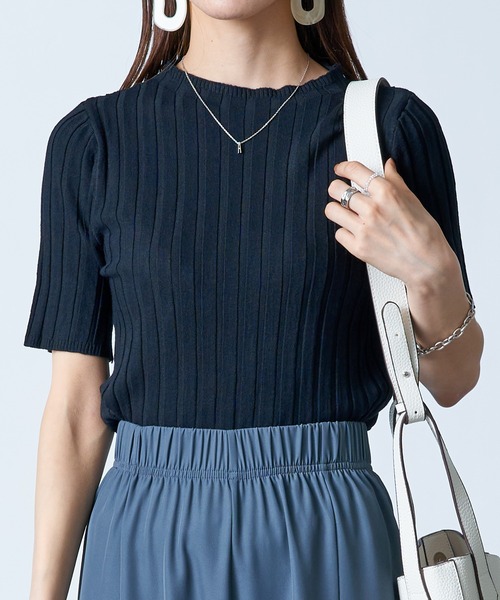 MAISON BREEZE(メゾンブリーズ)の「【MAISON BREEZE】ワイドリブモックネック5分袖カラーニット SCCH161(Tシャツ/カットソー・レディース・ブルー/グリーン/ホワイト/ブラック/ピンク・FREE)」の20枚目の写真