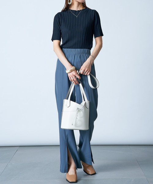 MAISON BREEZE(メゾンブリーズ)の「【MAISON BREEZE】ワイドリブモックネック5分袖カラーニット SCCH161(Tシャツ/カットソー・レディース・ブルー/グリーン/ホワイト/ブラック/ピンク・FREE)」の22枚目の写真