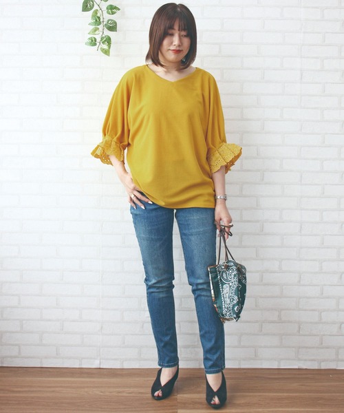 BELLUNA PLUS(ベルーナ)の「かのこ素材刺しゅうデザインプルオーバー(Tシャツ/カットソー・レディース・ネイビー/ブルー/イエロー・MEDIUM/LARGE/X-LARGE)」の8枚目の写真