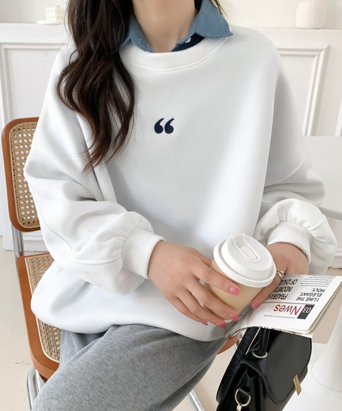 ABITOKYO(アビトーキョー)の「ワンポイント刺繍ビッグシルエット裏起毛トレーナー(スウェット・レディース・ブラック/ネイビー/イエロー/グレー/ブラウン/ダークグレー/ホワイト・FREE)」の1枚目の写真