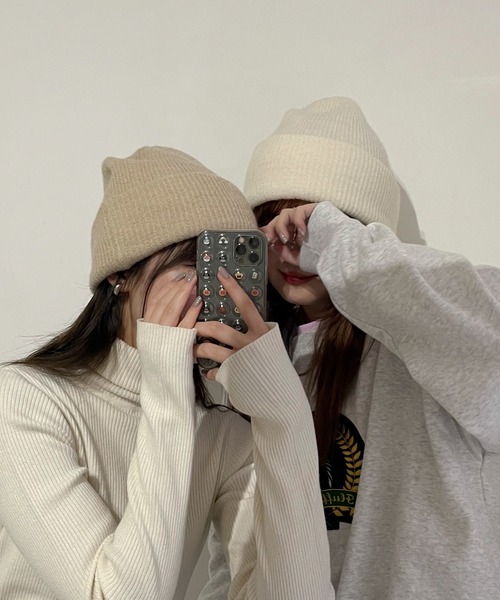 EPIMI E'PIMMY（エピミエピミー）の「〈ユニセックス〉バリエリブニットキャップ（ニットキャップ/ビーニー・レディース・ブラック/ベージュ/グレー/オフホワイト/ピンク/オレンジ/ミント・MEDIUM）」の2枚目の写真