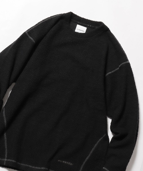 and wander（アンドワンダー）の「and wander/アンドワンダー re wool JQ crew neck ニット（ニット/セーター・メンズ・ブラック/グレー・M/XL/L）」の5枚目の写真