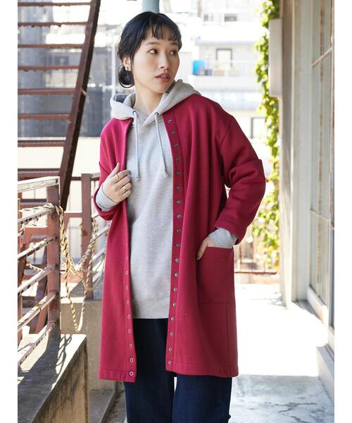 CRAFT STANDARD BOUTIQUE(クラフトスタンダードブティック)の「裏起毛ロングカーディガン *(カーディガン/ボレロ・レディース・アイボリー/チャコールグレー/レッド/モカ/パープル/カーキ・M/L)」の9枚目の写真
