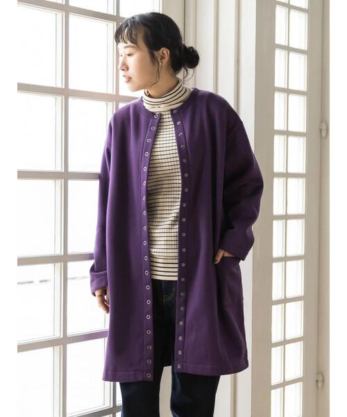 CRAFT STANDARD BOUTIQUE(クラフトスタンダードブティック)の「裏起毛ロングカーディガン *(カーディガン/ボレロ・レディース・アイボリー/チャコールグレー/レッド/モカ/パープル/カーキ・M/L)」の12枚目の写真