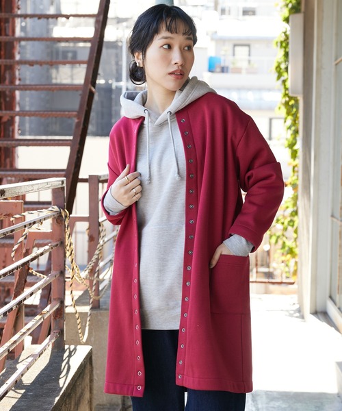 CRAFT STANDARD BOUTIQUE(クラフトスタンダードブティック)の「裏起毛ロングカーディガン *(カーディガン/ボレロ・レディース・アイボリー/チャコールグレー/レッド/モカ/パープル/カーキ・M/L)」の6枚目の写真