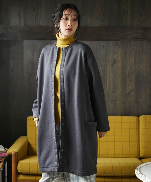 CRAFT STANDARD BOUTIQUE(クラフトスタンダードブティック)の「裏起毛ロングカーディガン *(カーディガン/ボレロ・レディース・アイボリー/チャコールグレー/レッド/モカ/パープル/カーキ・M/L)」の3枚目の写真
