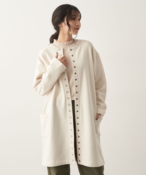 CRAFT STANDARD BOUTIQUE(クラフトスタンダードブティック)の「裏起毛ロングカーディガン *(カーディガン/ボレロ・レディース・アイボリー/チャコールグレー/レッド/モカ/パープル/カーキ・M/L)」の2枚目の写真