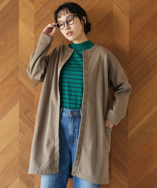 CRAFT STANDARD BOUTIQUE(クラフトスタンダードブティック)の「裏起毛ロングカーディガン *(カーディガン/ボレロ・レディース・アイボリー/チャコールグレー/レッド/モカ/パープル/カーキ・M/L)」の4枚目の写真