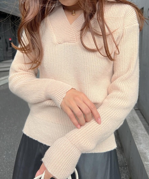 Lamoa(ラモア)の「Lamoa/Vネック リブニット プルオーバー(ニット/セーター・レディース・グレー/ブルー/アイボリー/ネイビー・FREE)」の16枚目の写真