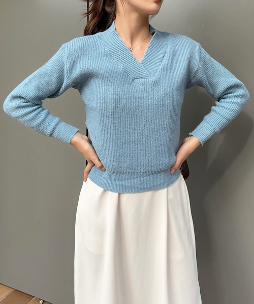 Lamoa(ラモア)の「Lamoa/Vネック リブニット プルオーバー(ニット/セーター・レディース・グレー/ブルー/アイボリー/ネイビー・FREE)」の22枚目の写真