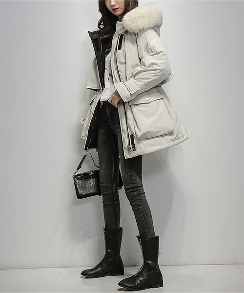 LOPASS（ロパス）の「ファー付き厚手パーカーフードコート（その他アウター・レディース・アイボリー/グレー/ブラック・M/L）」の2枚目の写真